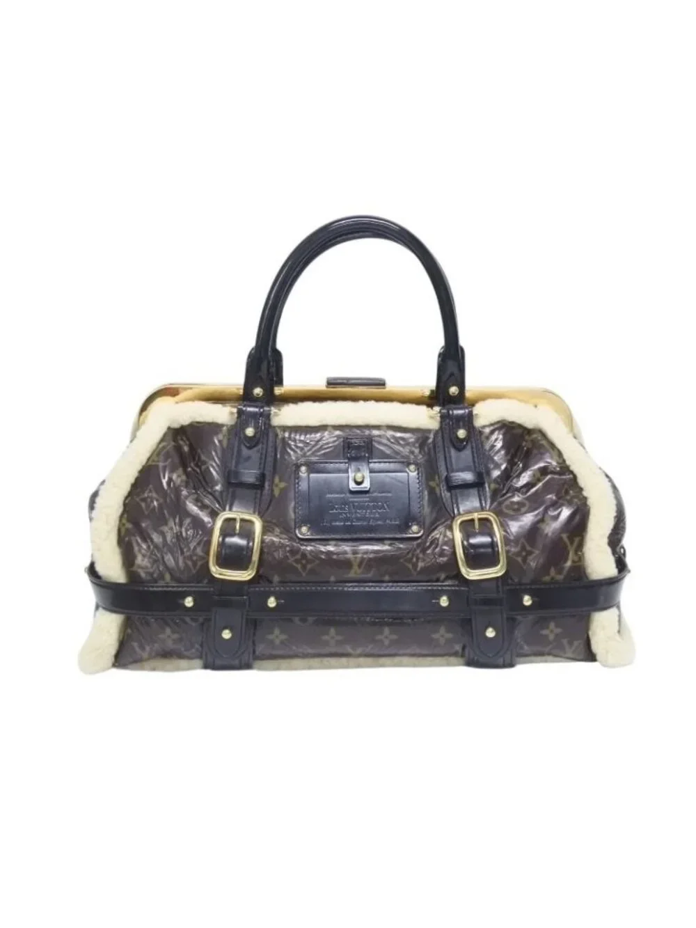 Louis Vuitton Monogram Shearling Storm Handbag Brown Patent Leather Sheepskin